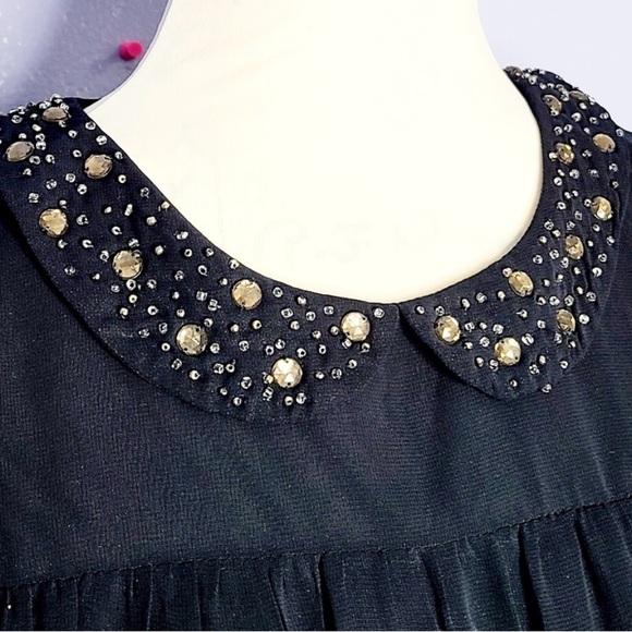 LOFT Navy Blue Dress w/Crystal Embellished Collar - Picture 3 of 7